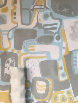 Cubist Jigsaw Wallpaper Powder Blue / Ochre, 2 of 7