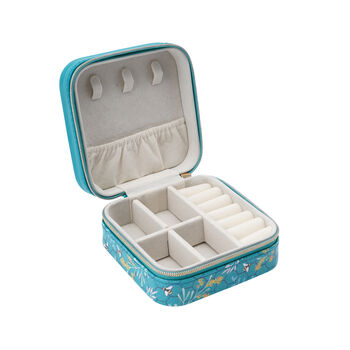 Teal Bee And Floral Garden Design | Travel Jewellery Box Case | Ladies Accessory | Organiser | Gift For Her | Rings | Earrings | Necklaces, 5 of 7