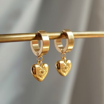 Dainty Heart Charm Hoop Earrings, 2 of 4