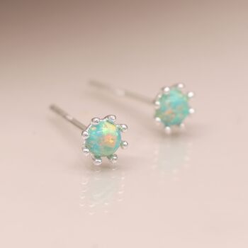 Tiny Sterling Silver Green Opal Stud Earrings, 3 of 8