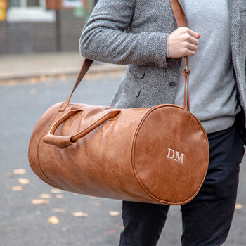 Personalised Faux Leather Barrel Weekend Bag, 2 of 12