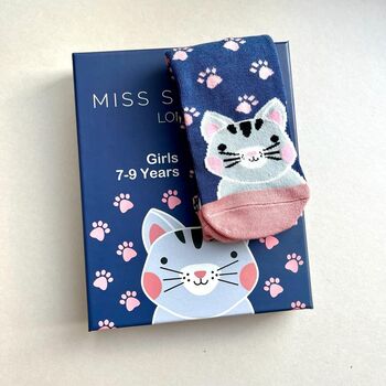 Girls Set Of 4 Bamboo Animal Socks 7-9 Years, 4 of 4