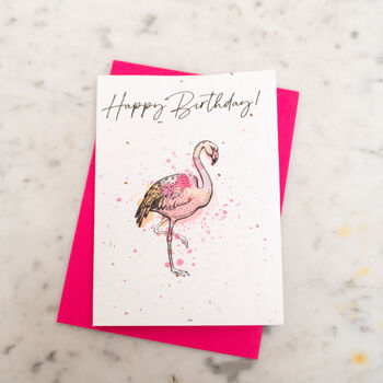 Happy Birthday Watercolour Flamingo Seed Paper Card, 2 of 4