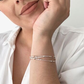 Layered Beaded Bracelet In Silver And Rose Gold Plating, 3 of 7