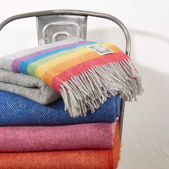 Traditional Rainbow Stripe Wool Picnic Rug, 3 of 3