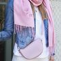 Vegan Leather Half Moon Crossbody Bag In Pink, thumbnail 2 of 5