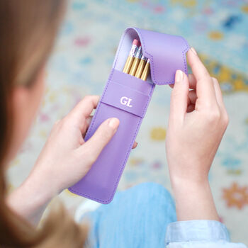Monogram Leather Pencil Case With Pencils, 2 of 5