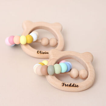 Bear Teether Personalised Silicone And Wood, 3 of 7