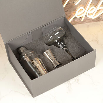Any Text Cocktail Glass And Gift Set, 3 of 4