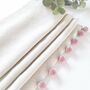 Cream Linen Blackout Roman Blind With Pink Pom Pom Trim, thumbnail 1 of 6
