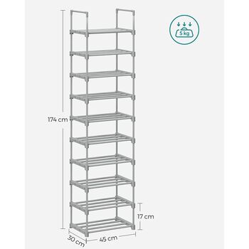 10 Tier Metal Shoe Storage Organiser Shoe Rack, 9 of 10