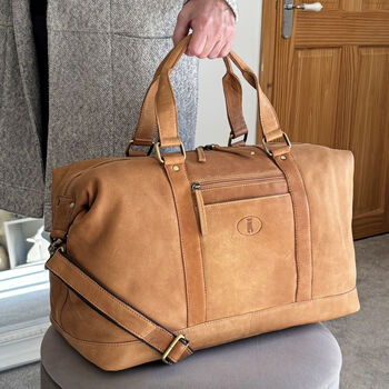 Genuine Leather Holdall, Travel Bag, Gym Bag, 3 of 5