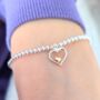 Sterling Silver Heart Stretch Beaded Bracelet, thumbnail 2 of 6