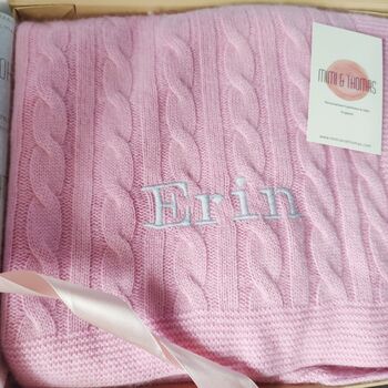 Personalised 100% Cashmere Cable Knit Baby Blanket Gift Boxed, 6 of 11