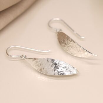 Sterling Silver Textured Leaf Drop Earrings, 5 of 6