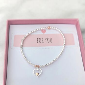 Sterling Silver Heart Stretch Beaded Bracelet, 5 of 6