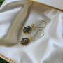 Long Gold Plated Evil Eye Fatima Hamsa Earring, thumbnail 1 of 3