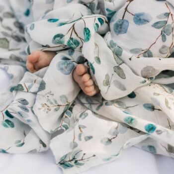 Eucalyptus Bamboo Organic Cotton Muslin Swaddle Blanket, 4 of 6